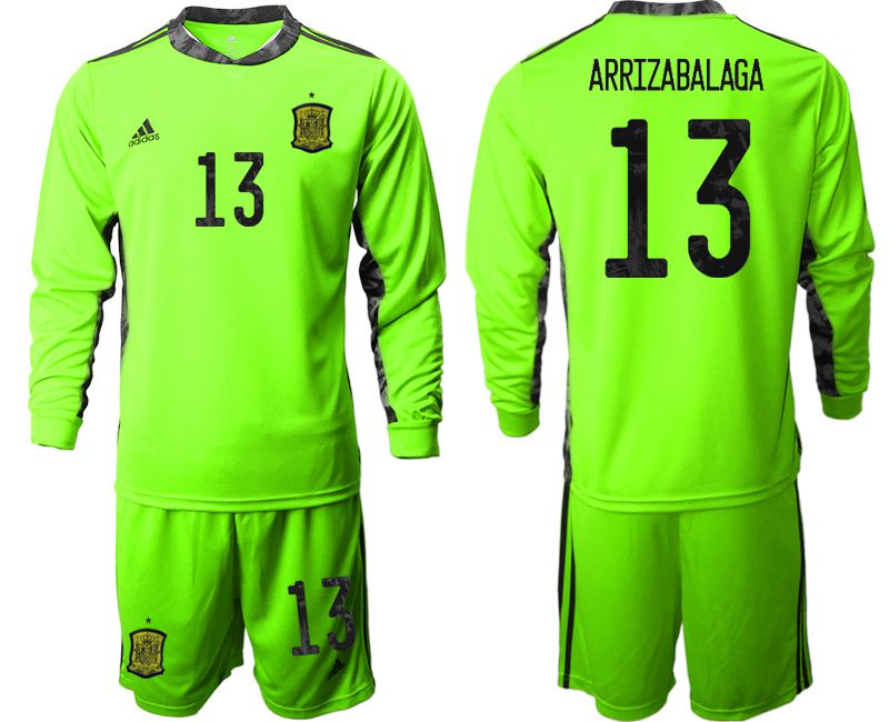 Men 2021 World Cup National Spain fluorescent green goalkeeper long sleeve #13 Soccer Jerseys->spain jersey->Soccer Country Jersey